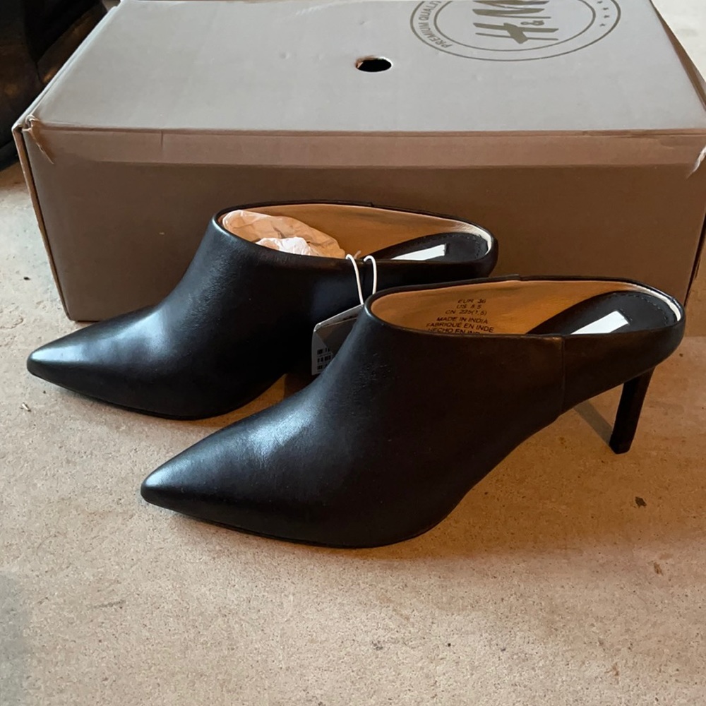 H&M premium quality leather heeled mules.